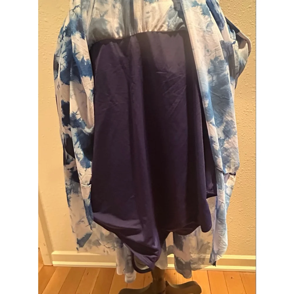 Women's BLOOMCHIC Plus Size 28 Blue White Tie-Dye One Piece Swimsuit - Picture 6 of 7